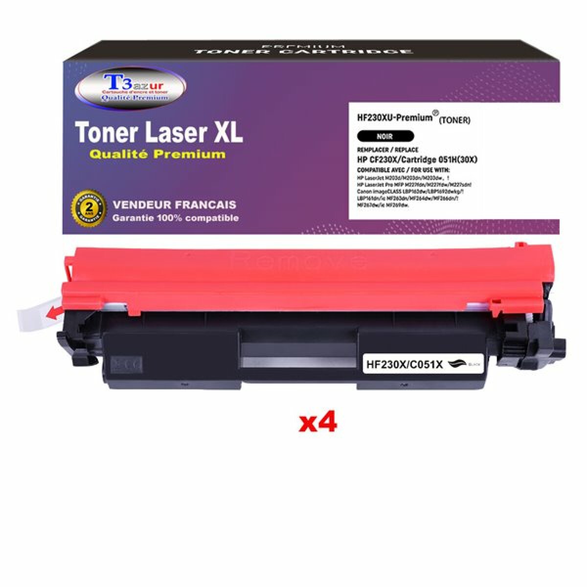T3AZUR - Lot de 4 Toners Laser compatibles avec HP LaserJet Pro MFP M227, M227fdn, M227fdw, M227sdn remplace CF230X (30X) Noir