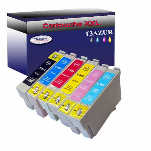 Cartouche d'encre T3Azur 6x Epson T0801 -Compatible