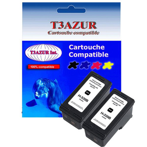 Cartouche d'encre T3Azur Lot de 2 Cartouches compatibles pour imprimante HP DeskJet 5745, 5748, 5700 (339) Noire - T3AZUR