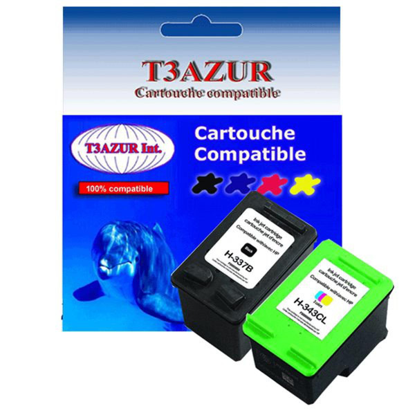 Cartouche d'encre T3Azur Lot de 2 Cartouches compatibles pour imprimante HP DeskJet 6940, 6943, 6980, 6983 (337+343)   - T3AZUR