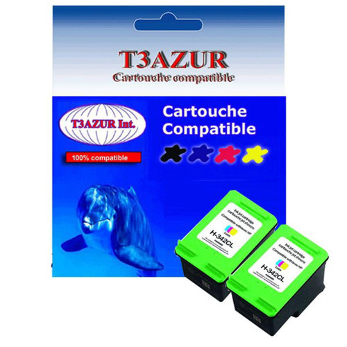 T3Azur - Lot de 2 Cartouches compatibles pour imprimante HP DeskJet D4160, D4163 (342) Couleur 1  - T3AZUR T3Azur  - Cartouche d'encre