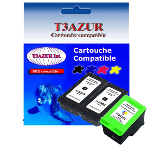 Cartouche d'encre T3Azur Lot de 3 Cartouches compatibles pour imprimante HP DeskJet 5743, 5745, 5748  - T3AZUR