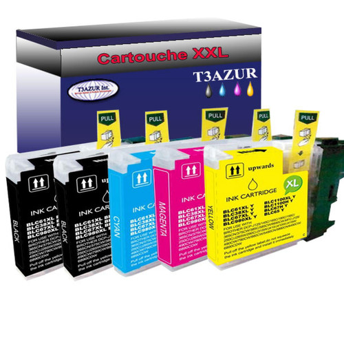 T3Azur - Lot de 5 Cartouches compatibles Brother DCP-375CW,DCP-383C,DCP-385C, LC1100XL T3Azur  - Cartouche, Toner et Papier