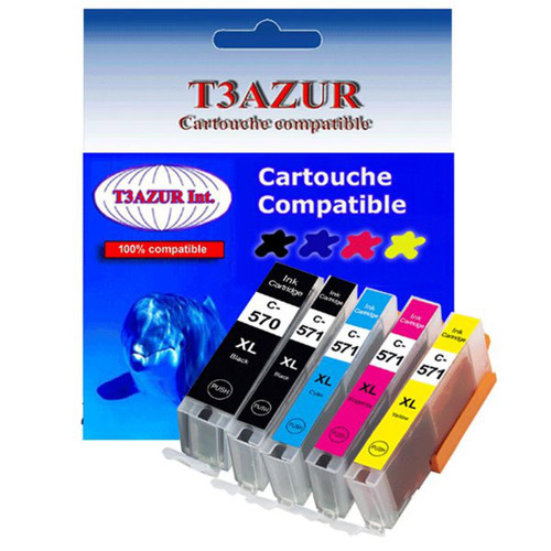 T3Azur - Lot de 5 Cartouches Compatibles pour Canon Pixma MG5700, MG6800, MG7700, TS5055 - T3AZUR T3Azur  - Cartouche, Toner et Papier