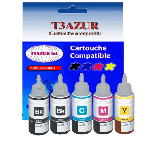 T3Azur - Set de 5 bouteilles encre compatibles pour Epson EcoTank ET L375, L380, L380  - T3AZUR T3Azur  - Cartouche, Toner et Papier