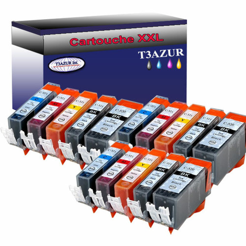 T3Azur - Lot de 15 Cartouches Compatibles Canon PGI520 XL/CLI521 XL - T3AZUR T3Azur  - Cartouche, Toner et Papier