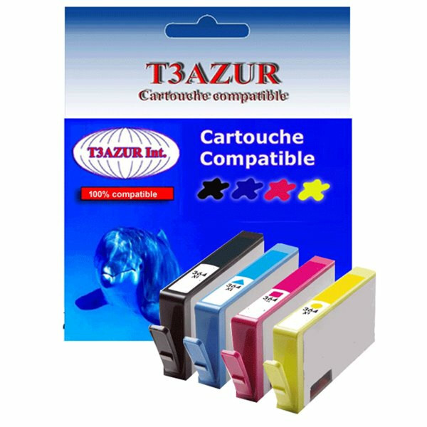 Cartouche d'encre T3Azur Lot de 4 Cartouches compatibles  HP Deskjet 3520 e-All-in-One  (1Bk+1C+1M+1J)- T3AZUR