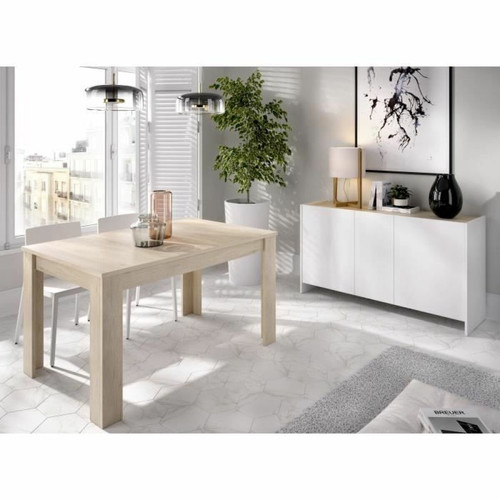 Tbs - Ensemble salon KLoe : Buffet + Table extensible - Décor chêne clair et blanc mat Tbs  - Decoration salon