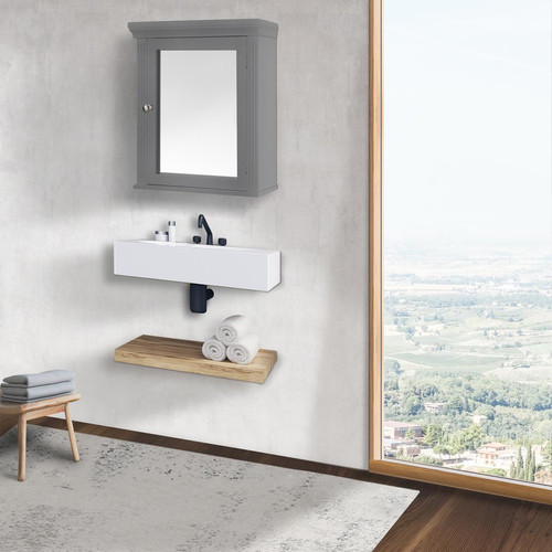 meuble haut salle de bain Armoire de toilette murale salle de bain bois avec miroir gris Stratford Teamson Home EHF-6544G