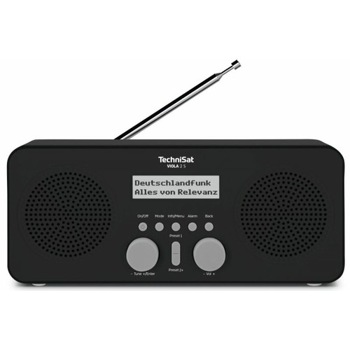 Technisat TechniSat VIOLA 2 S ? Radio DAB portable (DAB+, FM, réveil, haut-parleur stéréo, prise casque, Aux-In, écran double, contrôle au clavier, 4 Watt RMS) Noir