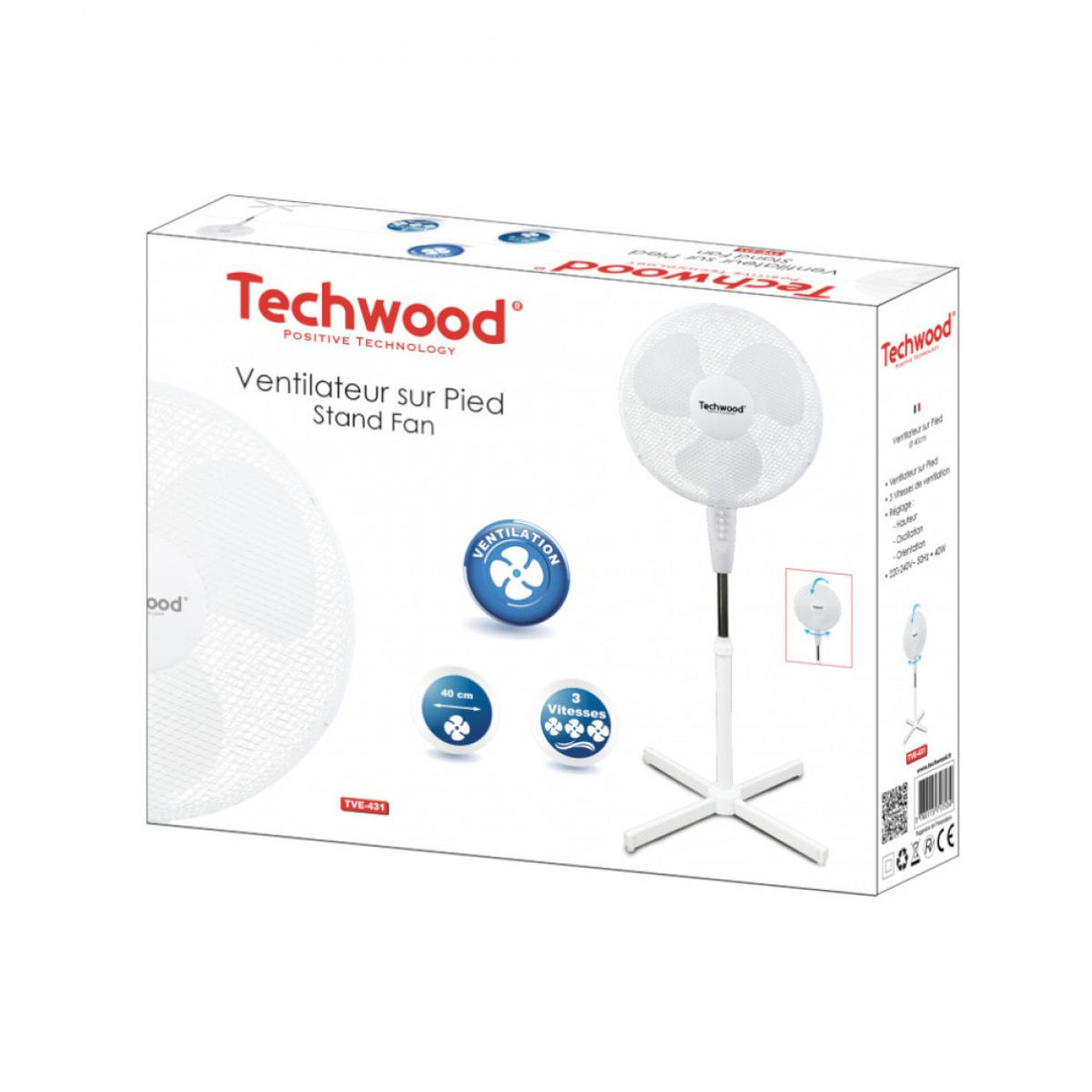 Techwood TVE-433 Ventilateur 40 CM Blanc 