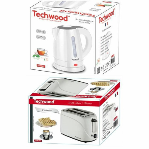 Techwood - Pack dejeuner - TECHWOOD - Bouilloire électrique Blanche 1L 1600W + Grille-pain Blanc 2 Fentes 700W Techwood  - Set petit-déjeuner