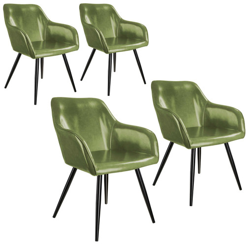 Tectake - 4 Chaises Marilyn en cuir synthétique - vert foncé/noir - Marchand Made4home
