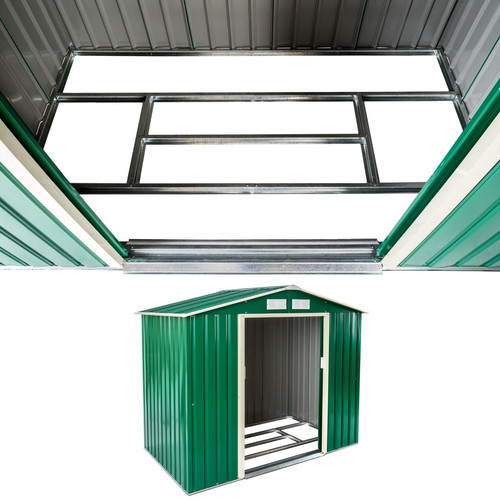 Tectake Abri de jardin métal 2,7 m² toiture 2 pans - vert/blanc