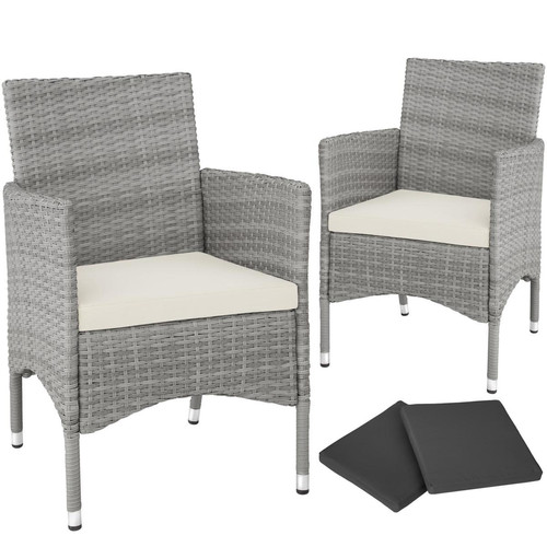 Tectake - Lot de 2 fauteuils de jardin acier avec 2 sets de housses - gris clair/crème Tectake  - Mobilier de jardin Tectake