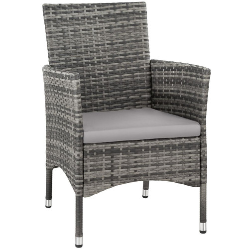 Tectake Lot de 2 fauteuils de jardin acier avec 2 sets de housses - gris/gris clair