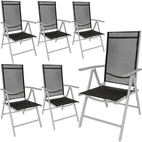 Chaises de jardin Tectake Lot de 6 chaises de jardin pliantes en aluminium - noir/gris