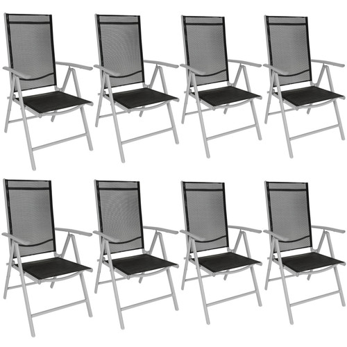 Chaises de jardin Tectake Lot de 8 chaises de jardin pliantes en aluminium - noir/gris
