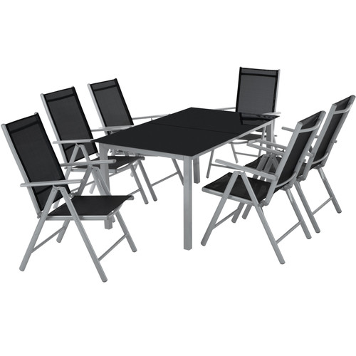 Tectake - Salon de jardin aluminium 6 places - gris clair - Ensembles tables et chaises