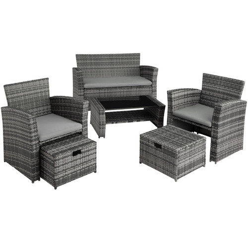 Tectake - Salon de jardin MODENE 4 places avec housse de protection - gris - Ensembles canapés et fauteuils
