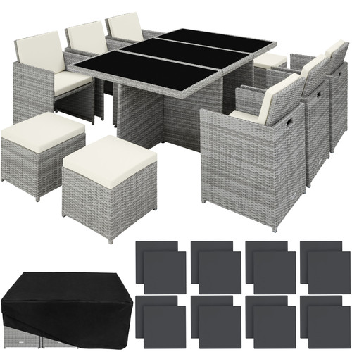 Tectake - Salon de jardin NEW YORK 10 places avec 2 sets de housses + housse de protection, variante 2 - gris clair - Ensembles canapés et fauteuils