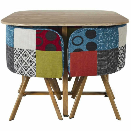 The Home Deco Factory - Ensemble table carrée et 4 chaises encastrables Patchwork multicolore. The Home Deco Factory  - Maison Multicolour