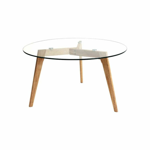 The Home Deco Factory - Table basse ronde plateau en verre 80 cm. The Home Deco Factory  - Table ronde basse bois
