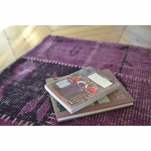 Tapis KILIM - Tapis en laine artisanal patchwork ethnique violet 120x170