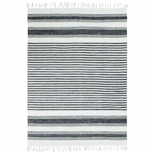 Thedecofactory - TERRA COTTON LIGNES - Tapis 100% coton lignes noir-gris-blanc 190x290 Thedecofactory  - Décoration Noir et blanc