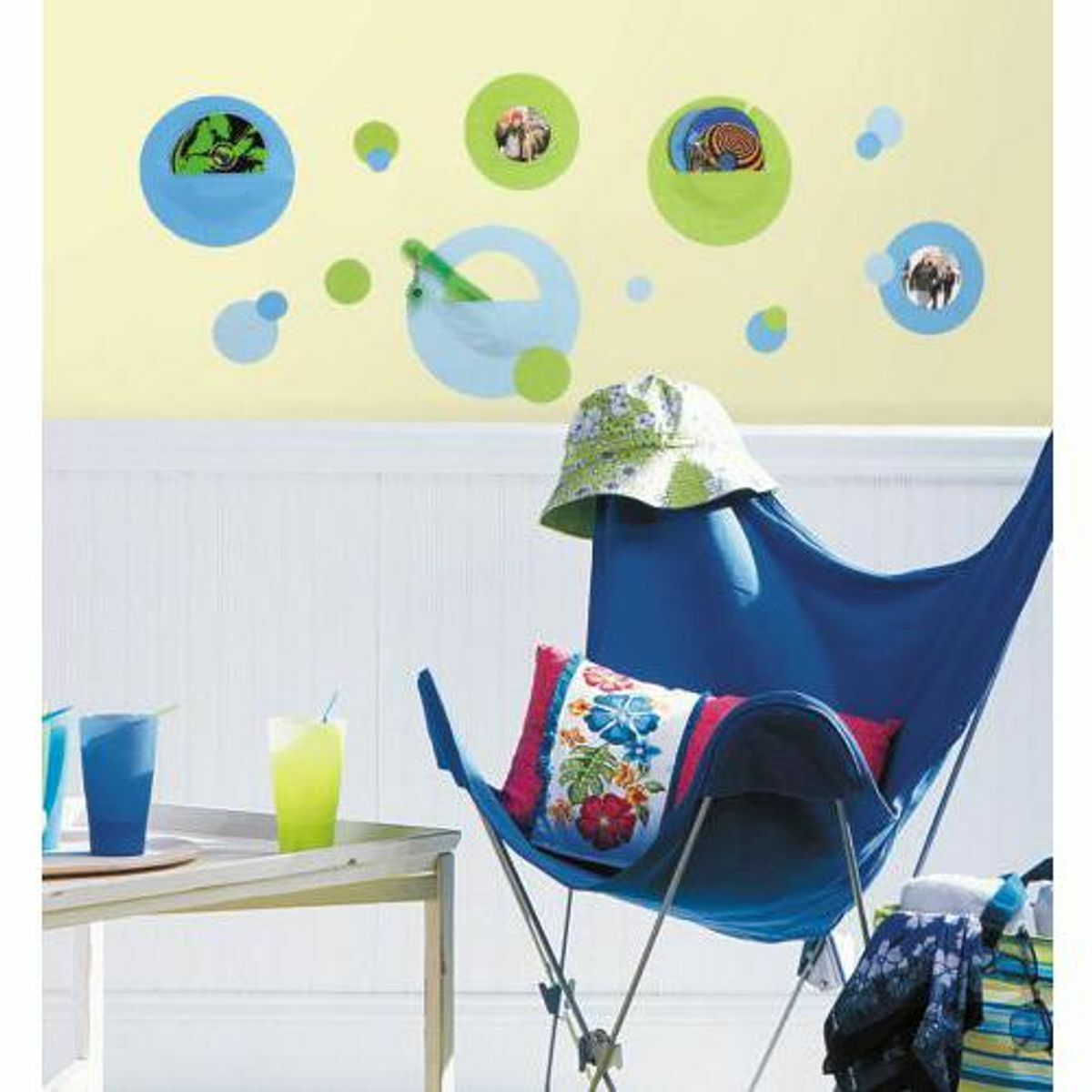 Décoration chambre enfant Thedecofactory CADRES & POCHES - Stickers repositionnables cadre-poche pois bleu-vert