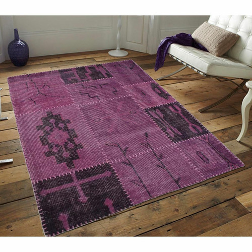 Thedecofactory KILIM - Tapis en laine artisanal patchwork ethnique violet 135x190
