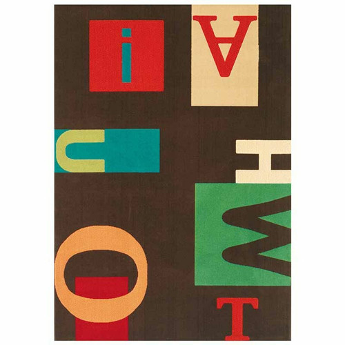 Thedecofactory - MASSAI - Tapis imprimé lettres alphabets chocolat 160x230 Thedecofactory  - Tapis alphabet