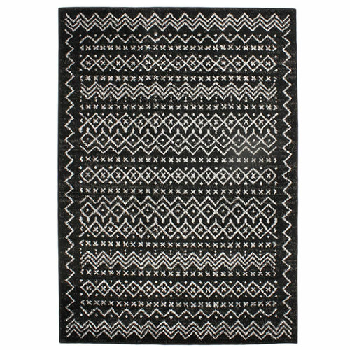 Thedecofactory - VENISE - Tapis toucher laineux imprimé motifs ethniques noir 133x190 Thedecofactory - Décoration