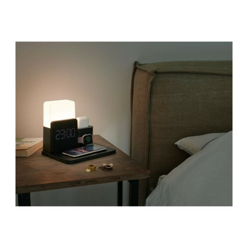 Radio THOMSON CL800i - Réveil lumineux et station de charge 4-en-1 - Lampe de chevet avec différentes intensités et couleurs - Noir