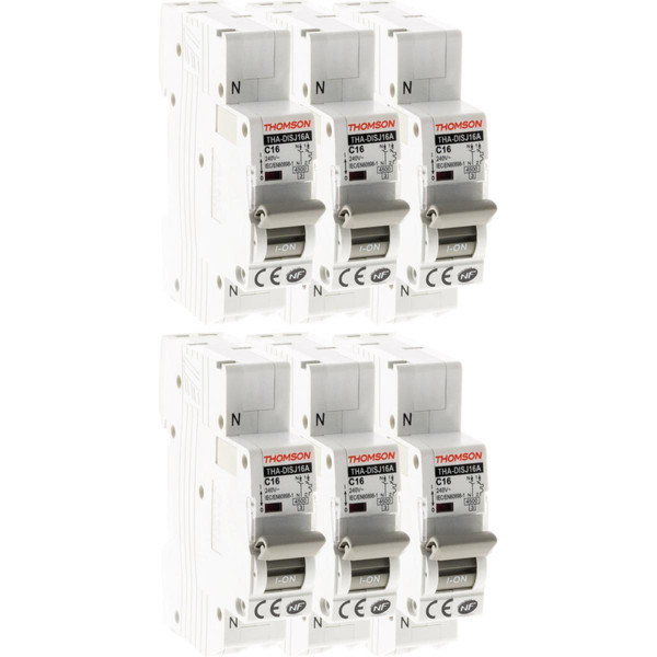 Coupe-circuits et disjoncteurs Thomson Lot de 6 Disjoncteurs à connexions automatiques PH+N Thomson - 16A NF