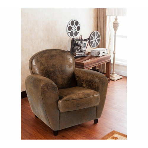Time - Fauteuil Vintage  CLUB tissu microfibre marron Time  - fauteuil art déco Fauteuils