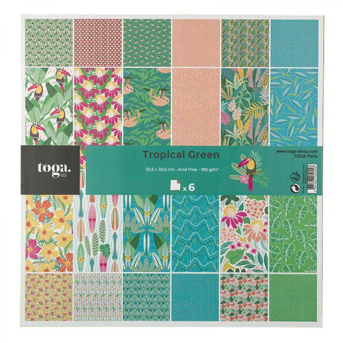 Toga - Lot de 6 papiers imprimés Tropical Green - Papier