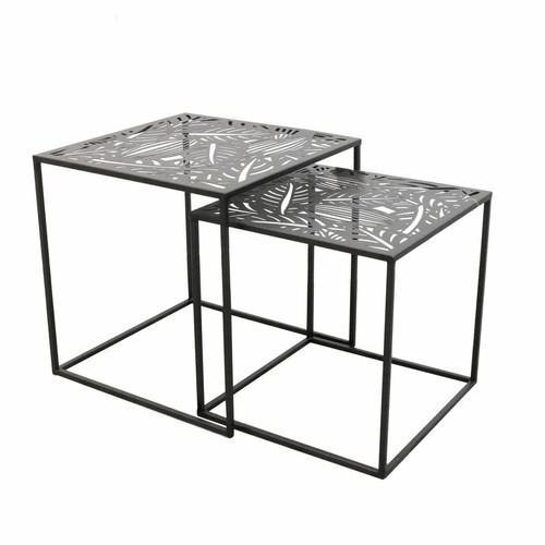 Toilinux - Duo de tables d'appoint en métal Motifs feuilles - Noir Toilinux  - Table industrielle