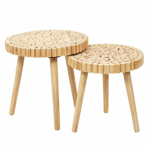 Toilinux - Duo de tables gigognes en MDF effet rondins de bois - Diam 40 cm x H. 40 cm et Diam. 35 cm x H. 35 cm - Tables d'appoint Ronde