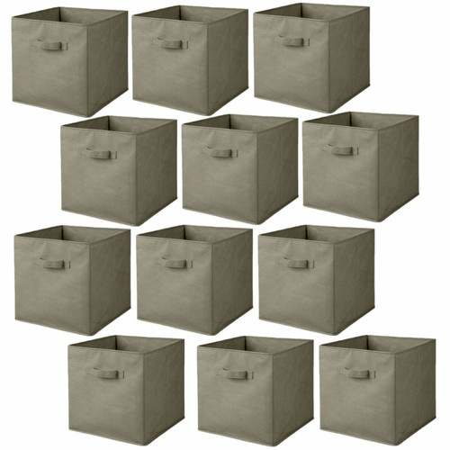 Toilinux - Lot de 12 cubes de rangement pliables en tissus avec poignée - 30x30x30cm - Taupe Toilinux  - Marchand Toilinux