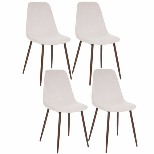 Toilinux - Lot de 4 Chaises confortables en polyester effet velours et pieds en fer Roka - Ivoire Toilinux  - Lot de 4 chaises Chaises