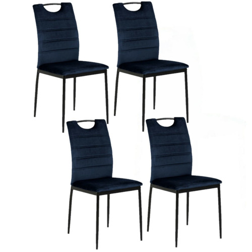 Toilinux - Lot de 4 Chaises de salle à manger effet velours et métal - Bleu Toilinux  - Chaise scandinave grise Chaises