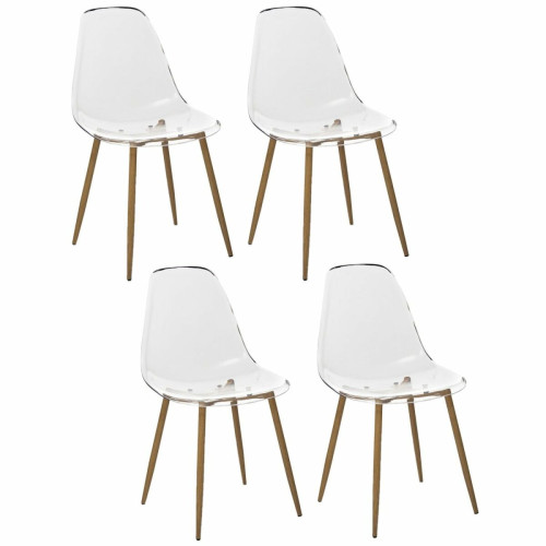 Toilinux - Lot de 4 Chaises Thao en polycarbonate - Transparent et Beige Toilinux  - Lot 4 chaises transparentes