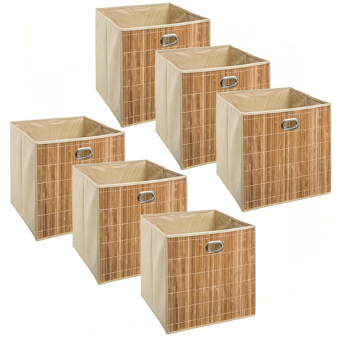 Toilinux - Lot de 6 Boîtes de rangement design en bambou et tissu - Beige Toilinux  - Etagères En bambou massif
