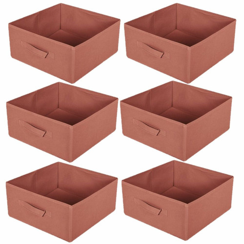 Toilinux - Lot de 6 boites de rangement pliables en tissus avec poignée - 30x30x15cm - Rouge Tomette Toilinux  - Boîte de rangement