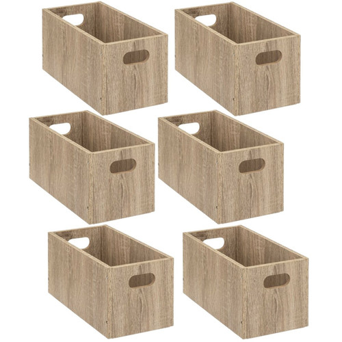 Toilinux - Lot de 6 Boîtes de rangement rectangulaire en MDF - L. 31 x H. 15 cm - Beige effet bois Toilinux  - Boîte de rangement Beige