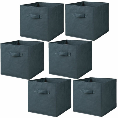Toilinux - Lot de 6 cubes de rangement pliables en polypropylène avec poignée - 30x30x30cm - Bleu pétrole Toilinux  - Cube rangement design