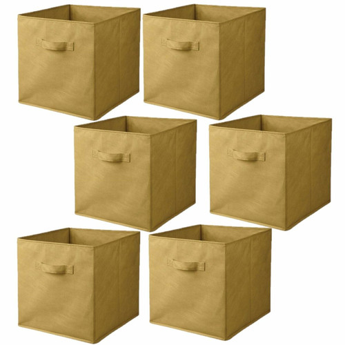 Toilinux - Lot de 6 cubes de rangement pliables en tissus avec poignée - 30x30x30cm - Jaune Ananas Toilinux  - Cube rangement design