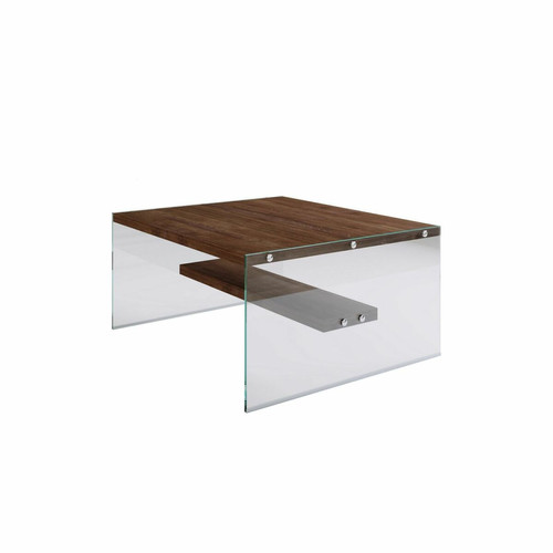 Tables basses Toilinux Table basse carrée 1 étagère en bois de pin et sa structure en verre - Marron