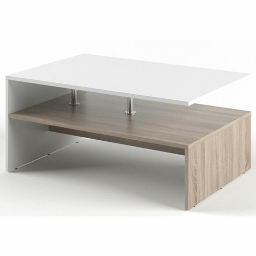 Toilinux - Table basse rectangulaire design scandinave Isidor - L. 90 x H. 60 cm - Couleur bois et blanc Toilinux  - Tables basses